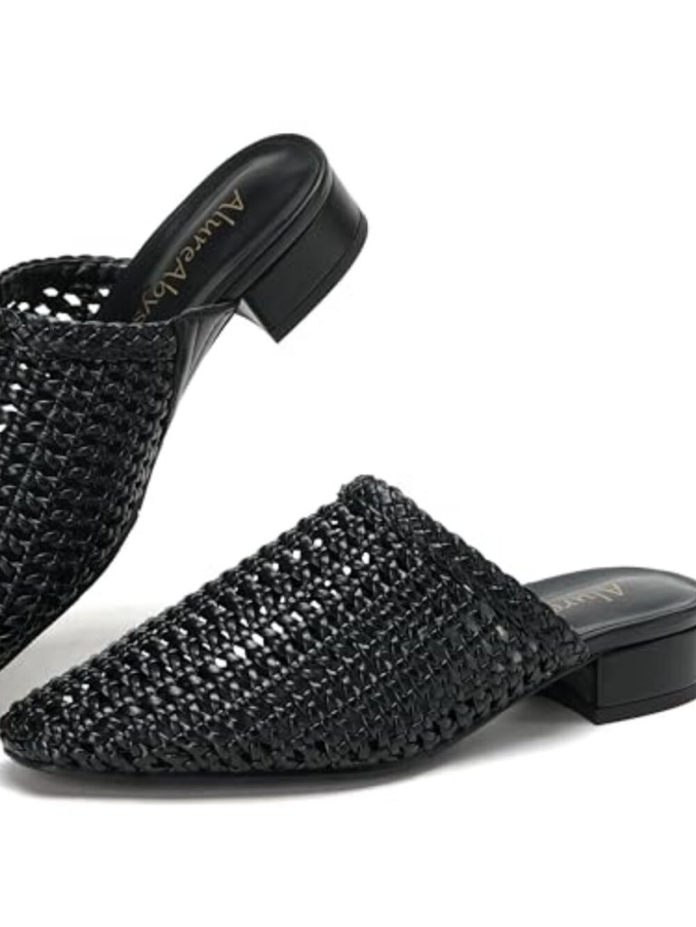 Women's Woven Mule Shoes Closed Toe Slip On Low Block Heel Dress Mules